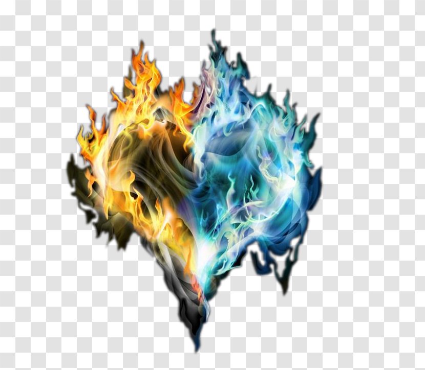 Flame Blue Yellow Fire - Art - Combination Heart-shaped Pattern Transparent PNG