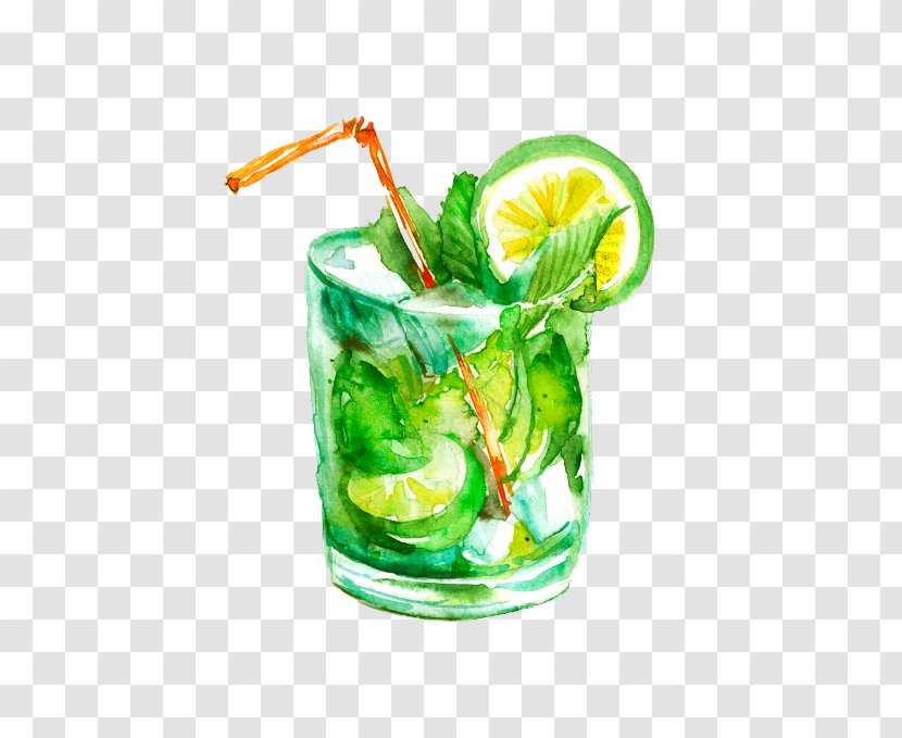 Mojito Cocktail Juice Drawing Watercolor Painting - Vegetable Transparent PNG