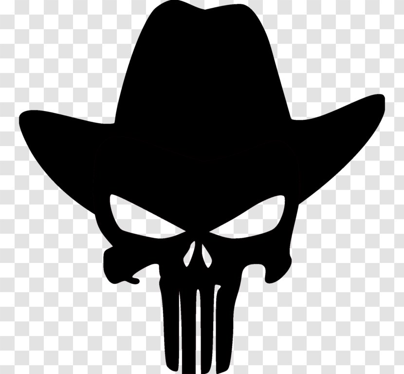 Punisher Human Skull Symbolism Cowboy Decal - Black And White Transparent PNG