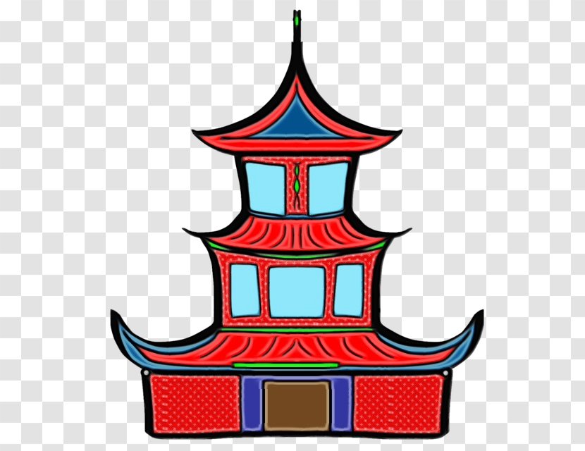 Watercolor Drawing - Chinese Architecture - Tower Facade Transparent PNG