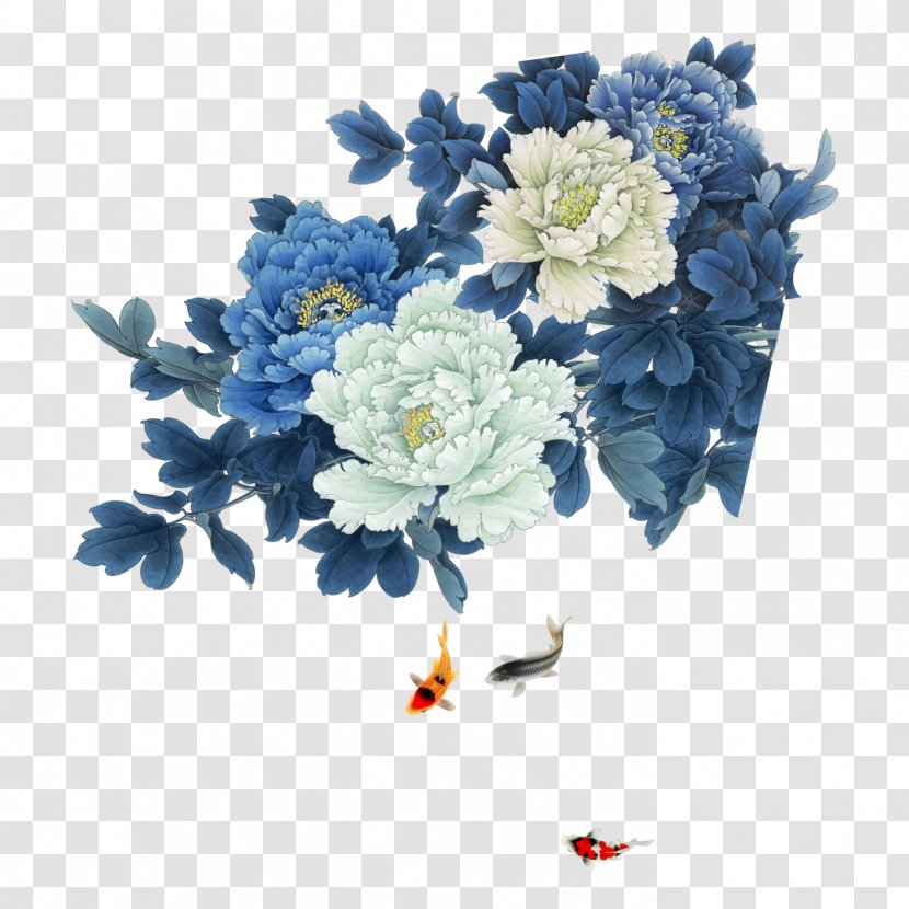 Moutan Peony Gongbi Chinese Painting Download - Cut Flowers Transparent PNG