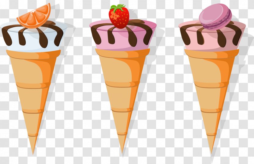 Ice Cream Euclidean Vector Clip Art - Frozen Dessert - Hand-painted Three Sweet Cones Transparent PNG