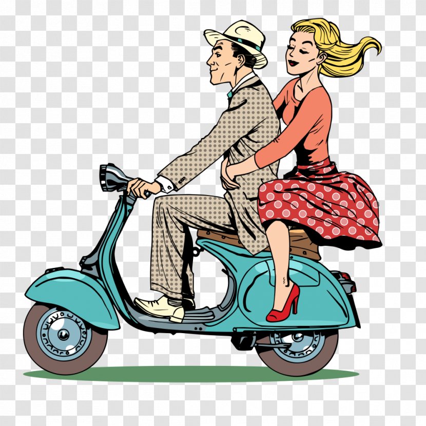 Scooter Piaggio Vespa Motorcycle - Couple Transparent PNG