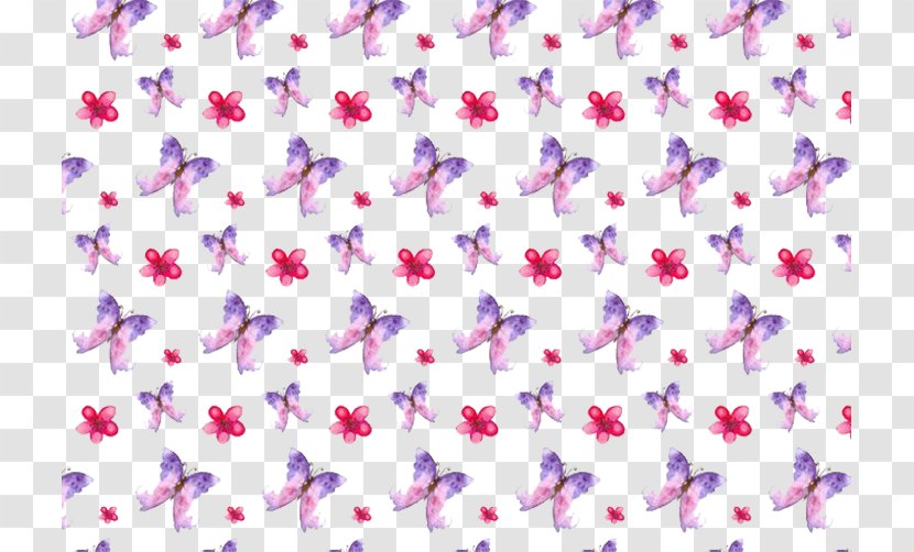 Watercolor Painting Shading Drawing - Purple Butterfly Red Flowers Transparent PNG