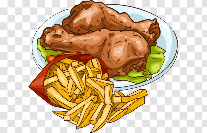 French Fries Fried Chicken Frying - Cuisine - Hand Drawn Vector Cartoon Transparent PNG