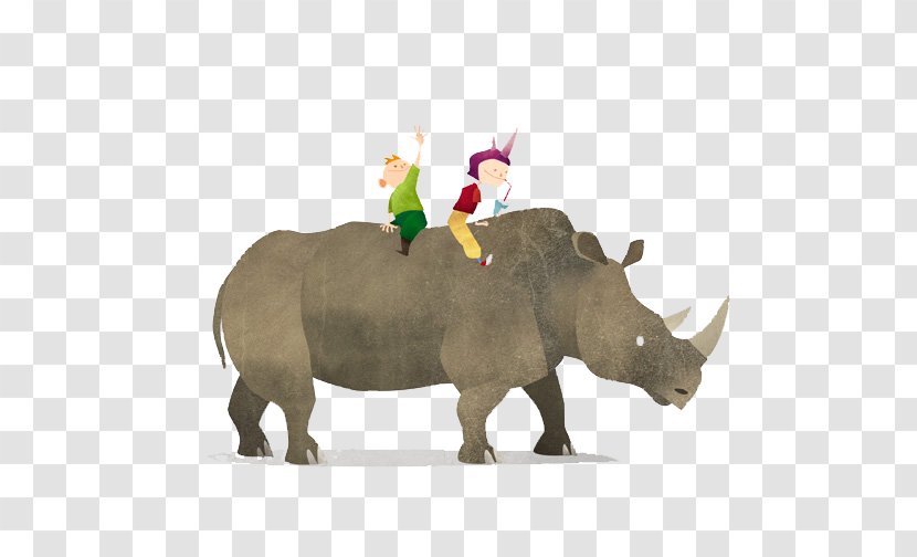 Rhinoceros Printmaking Dog Illustration - Painting - Children Riding In The Back Of Rhino Transparent PNG