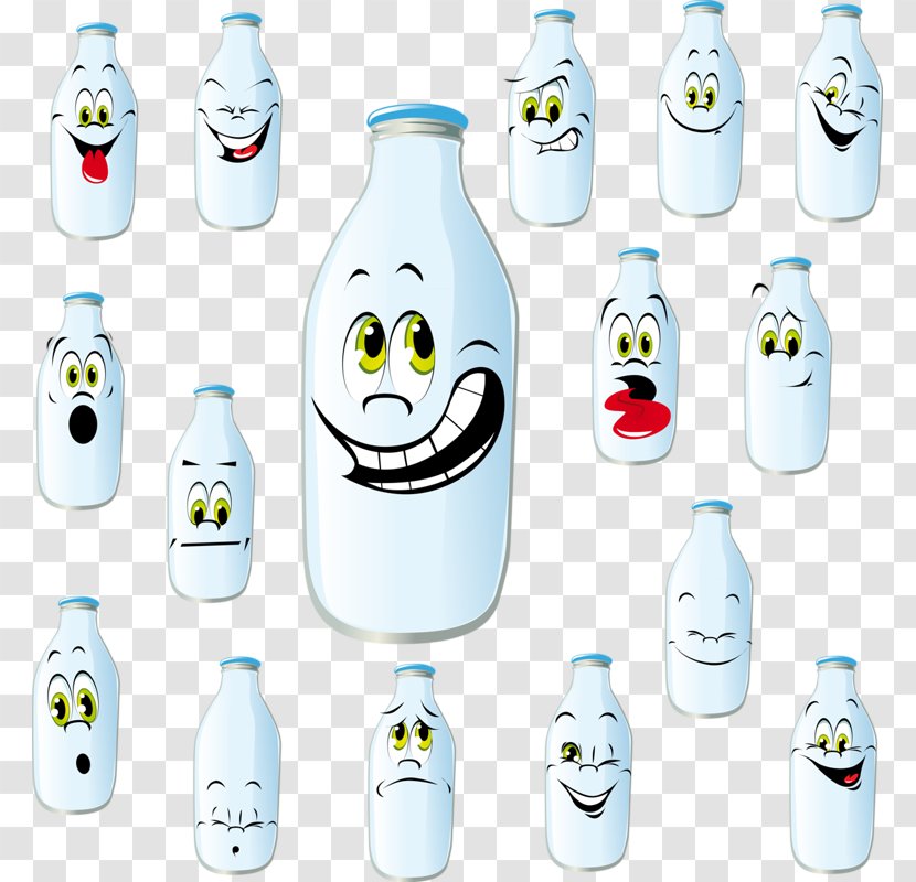 Milk Drawing Bottle Illustration - Drinkware - Cartoon Face Painted Glass Transparent PNG