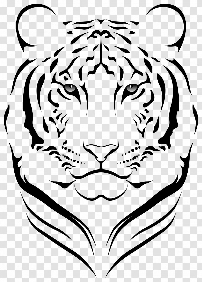 Bengal Tiger Face Clip Art - White - Stroke Transparent PNG