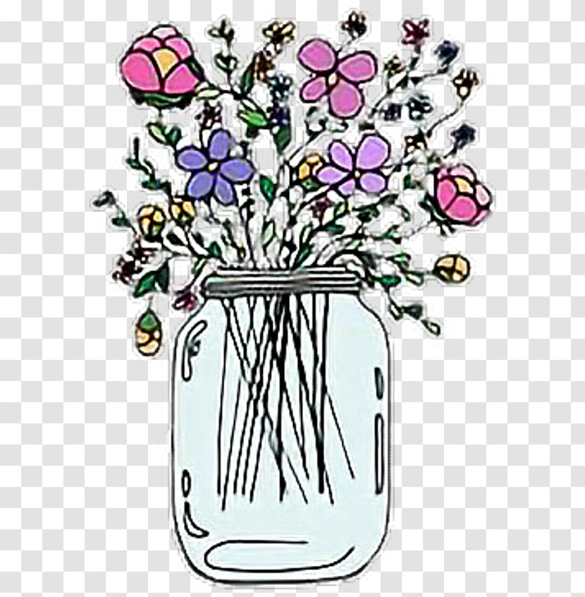 Bouquet Of Flowers Drawing - Mason Jar With - Drinkware Transparent PNG