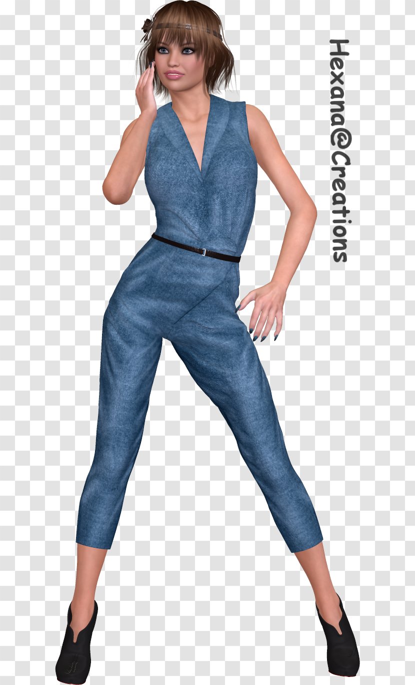 Jeans Waist Denim Overall Leggings - Watercolor Transparent PNG