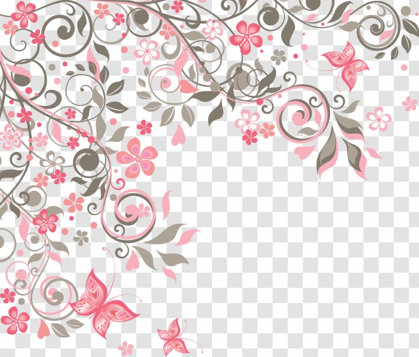 Butterfly Flower Euclidean Vector - Floral Design - Decoration Corner Transparent PNG