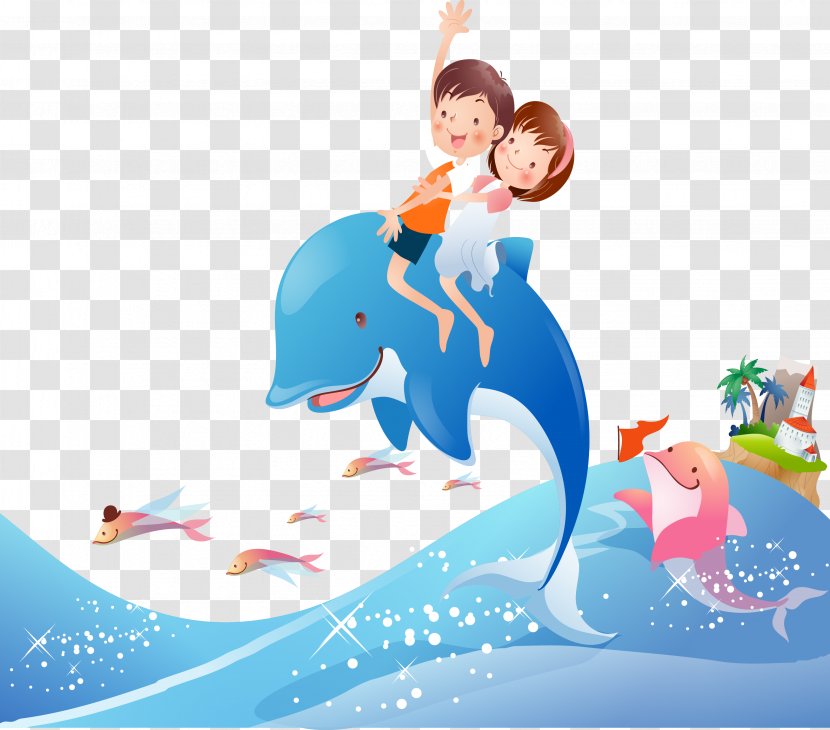 Cartoon Summer Clip Art - Play - Vector Blue Dolphin Transparent PNG