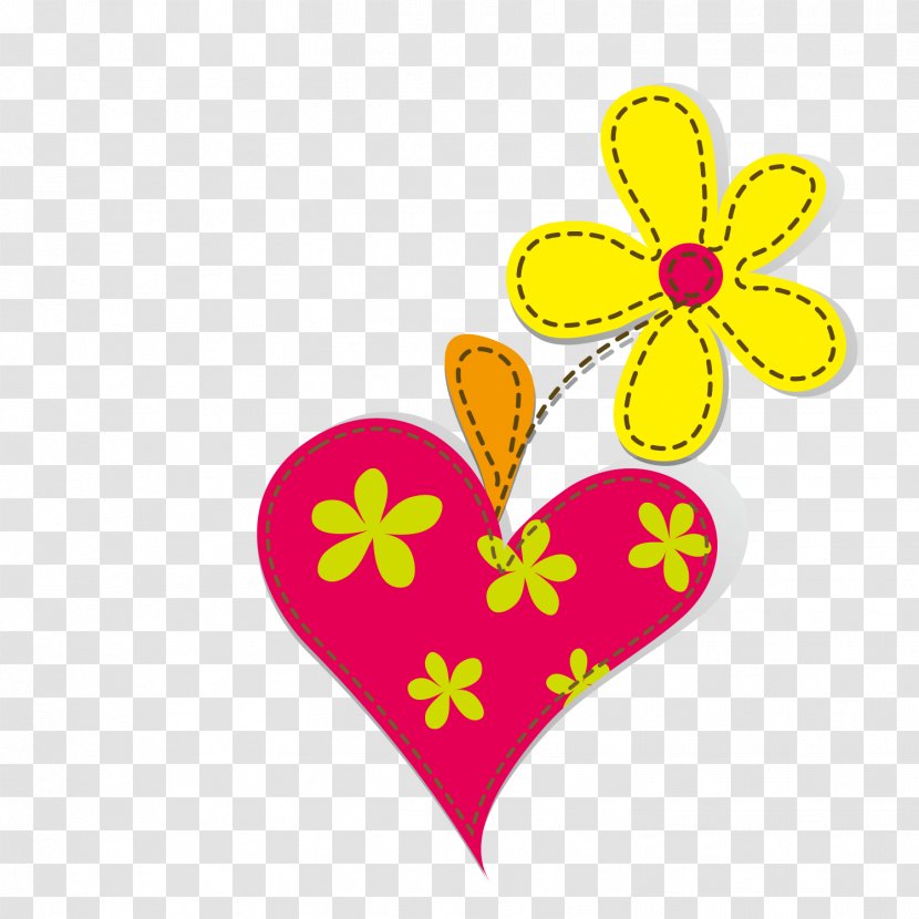 Heart Euclidean Vector Yellow - Drawing - Heart-shaped Balloons On The Flowers Transparent PNG