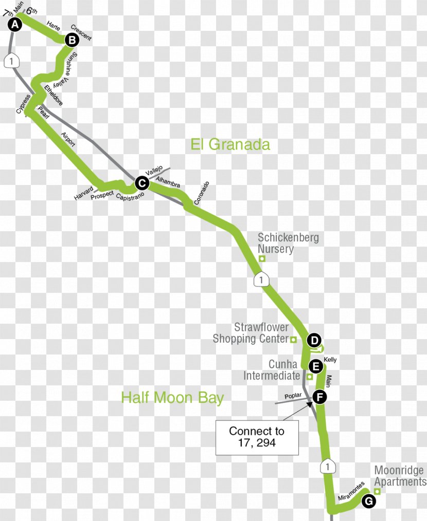 Bus Map School Days SamTrans Main / Poplar - Contract Transparent PNG