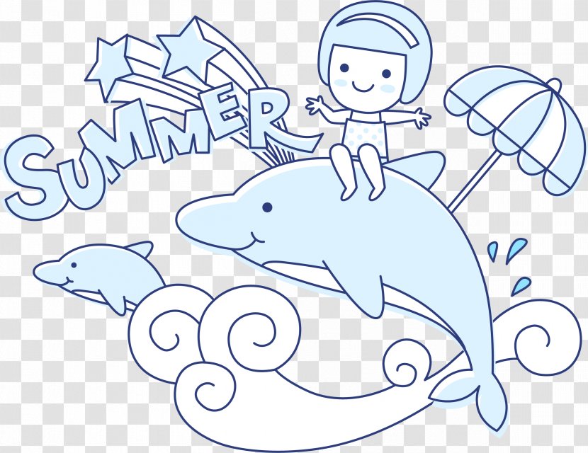 Cartoon - Silhouette - Hand Painted Blue Dolphin Transparent PNG