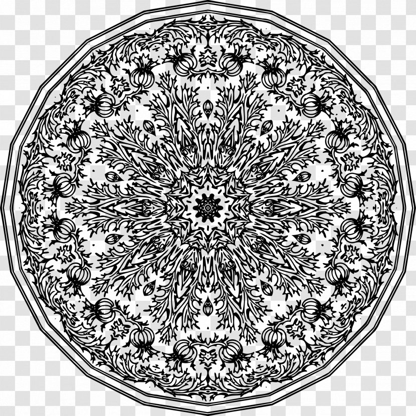 Black And White Drawing Ornament Mandala - Symmetry - Circular Transparent PNG