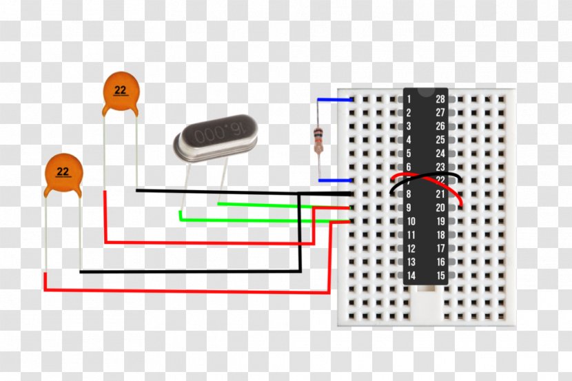 ATmega328 Arduino Wiring Diagram Breadboard - Integrated Circuits Chips Transparent PNG