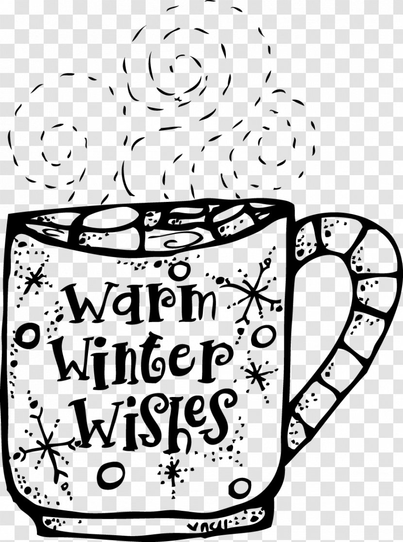 Hot Chocolate Winter Clip Art - Black And White - Coffee Mugs Transparent PNG