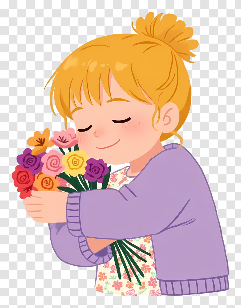Little Girl Holding Roses - Cute Girl Holding Colorful Flowers Transparent PNG