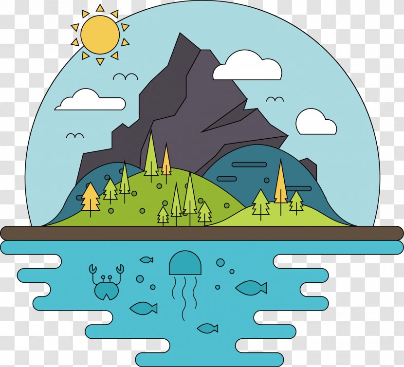 Cartoon Mountain - Organism - Hand-painted Suspension Island Transparent PNG