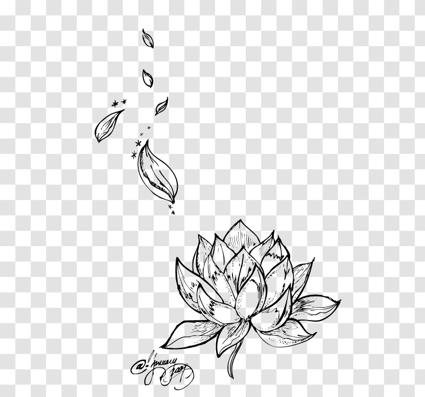 Egyptian Lotus Nelumbo Nucifera Tattoo Flower Drawing - Monochrome Transparent PNG