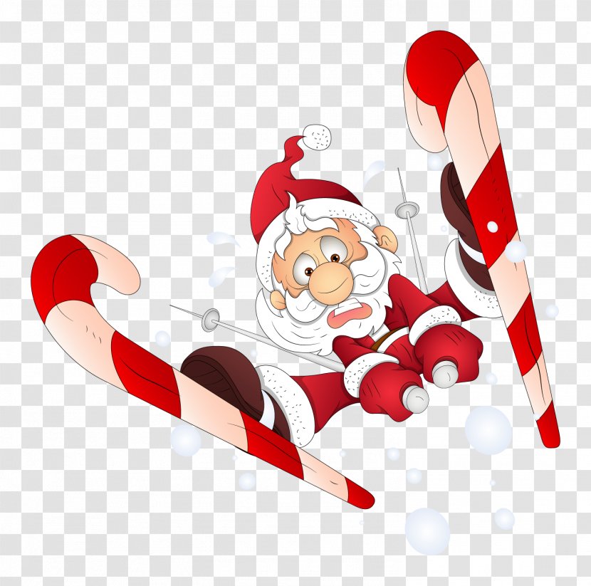 Santa Claus Skiing Cartoon Clip Art - Christmas Ornament - Sleigh Transparent PNG