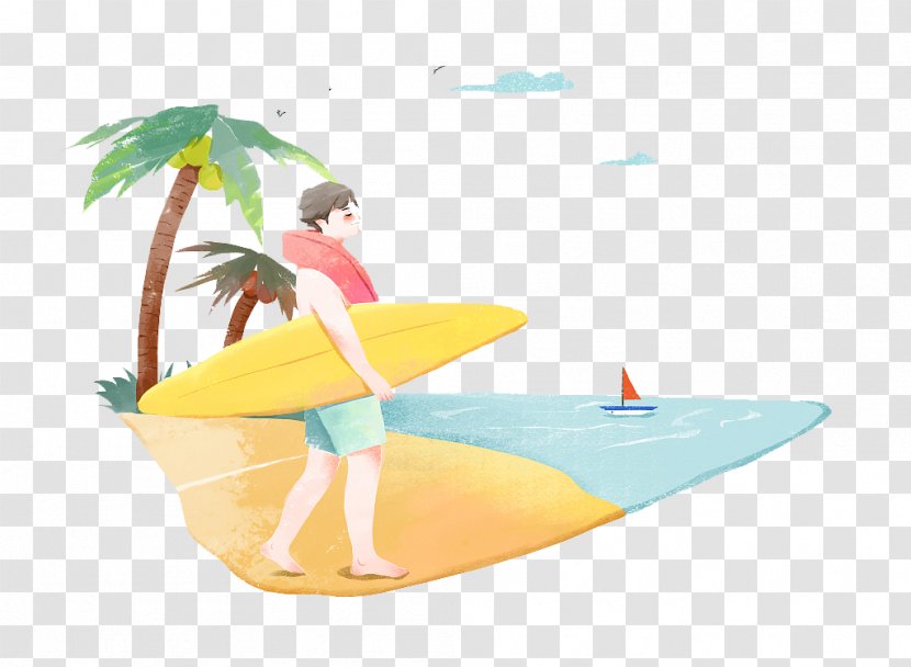 Watercolor Painting Illustration - Drawing - Seaside Surfing Relaxing Transparent PNG
