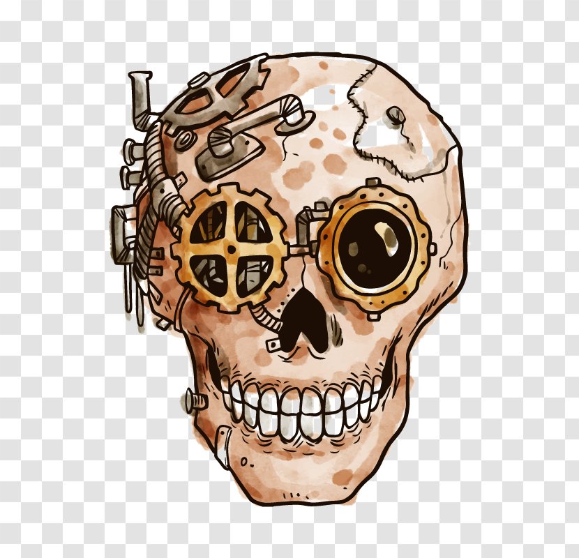 Steampunk Industrial Revolution Skull Gear - Wall Decal - Metal Skeleton Material Transparent PNG