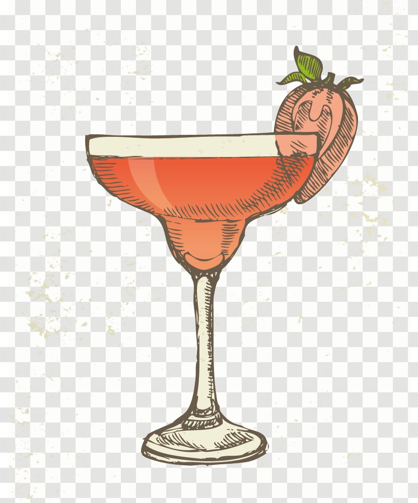 Cocktail Margarita Iced Tea Drawing - Stemware - Hand-painted Strawberry Transparent PNG