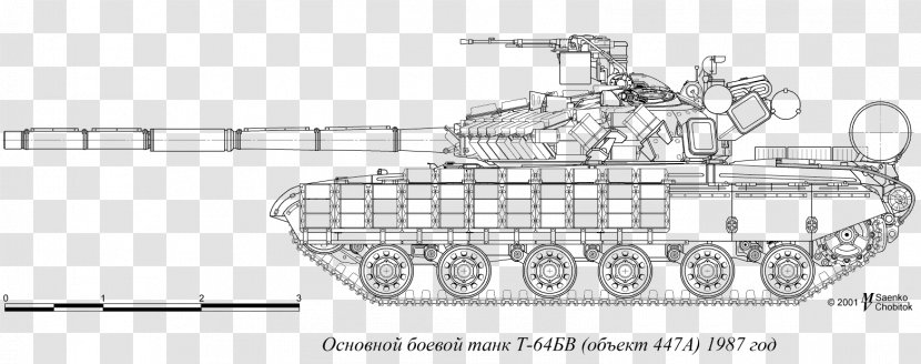T-64 Main Battle Tank Т-64БВ Technical Drawing - Line Art Transparent PNG