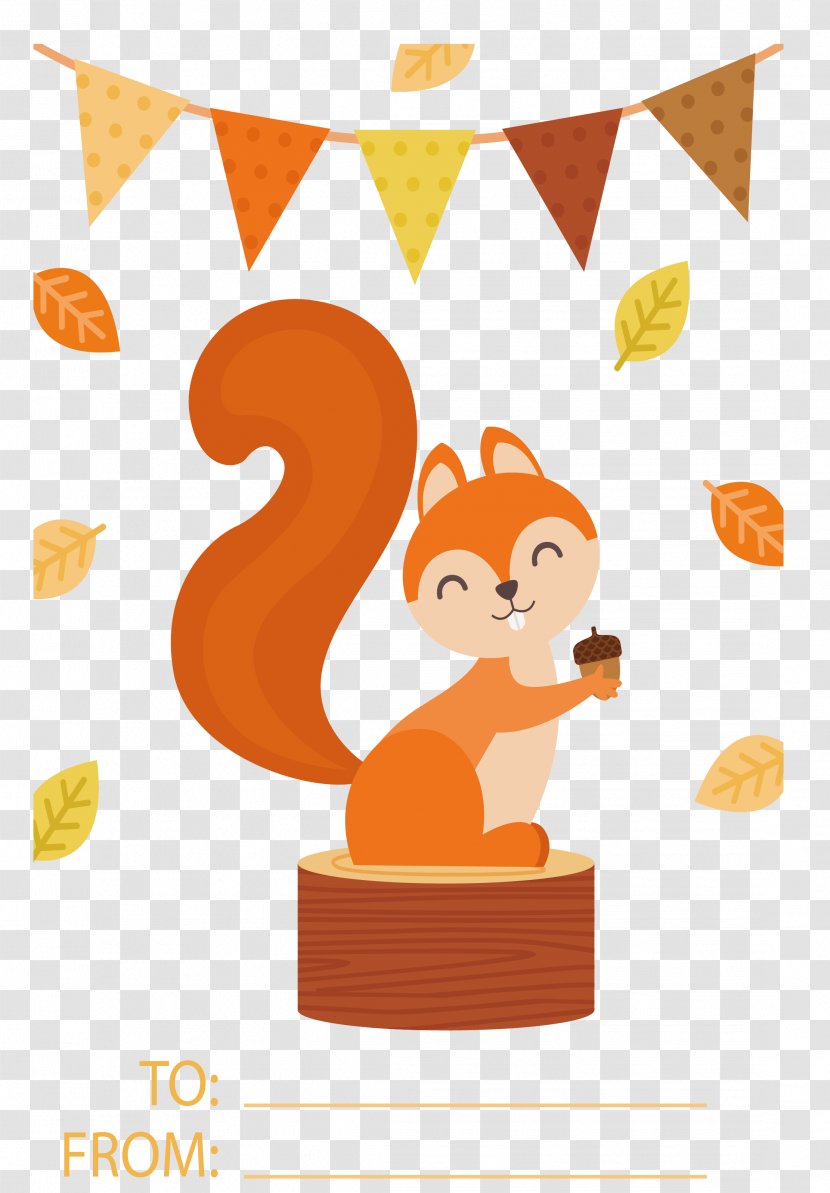 Squirrel Gift Clip Art - Designer - Smiling Autumn Card Transparent PNG