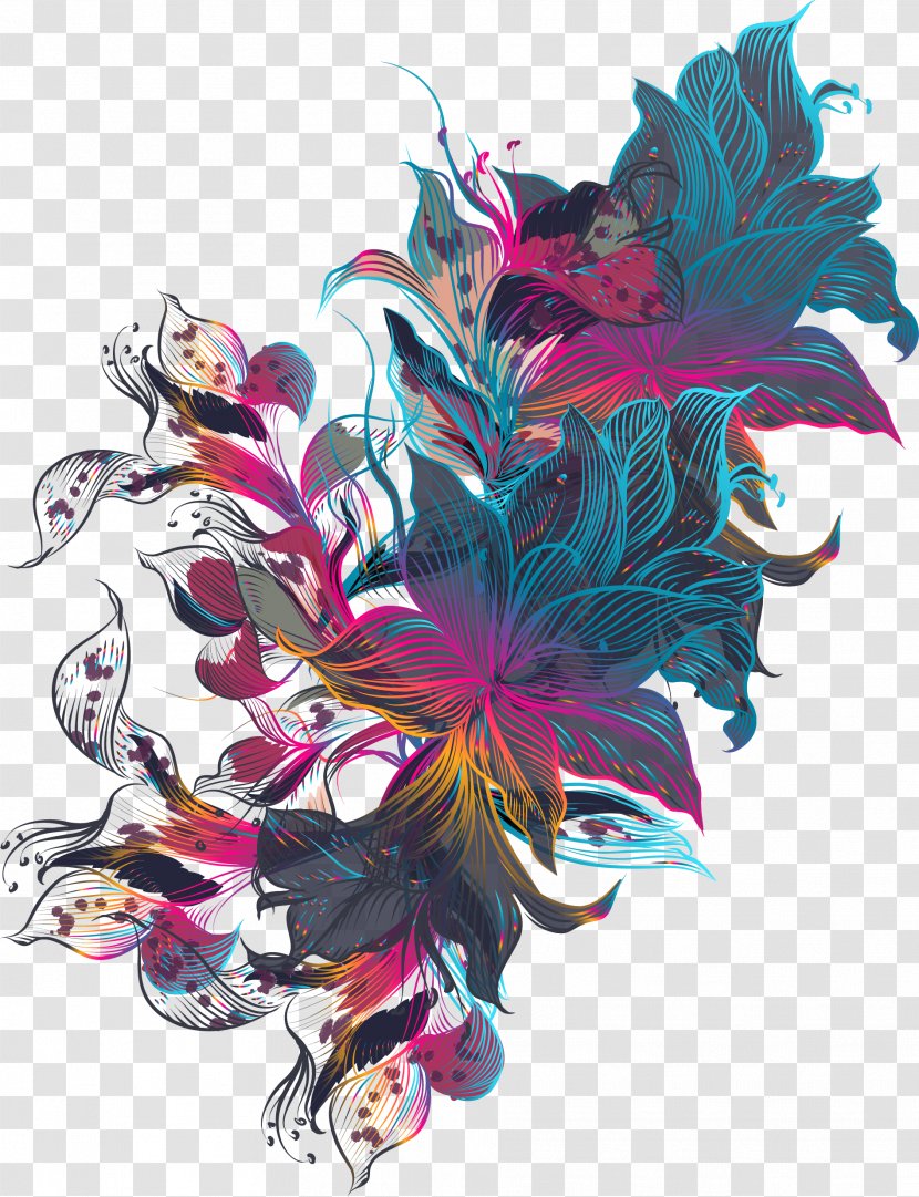 Art Computer File - Artistic Lines Of Flowers Transparent PNG