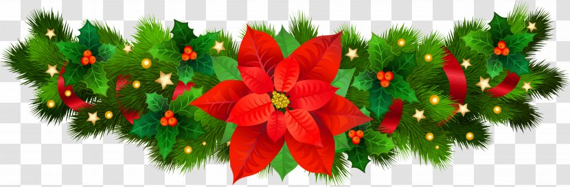 Christmas Eve Clip Art - Evergreen - Decorative With Poinsettia Image Transparent PNG