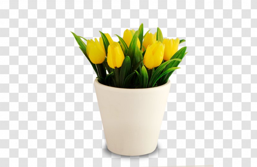 Tulip Floral Design Cut Flowers Flowerpot - Yellow Transparent PNG