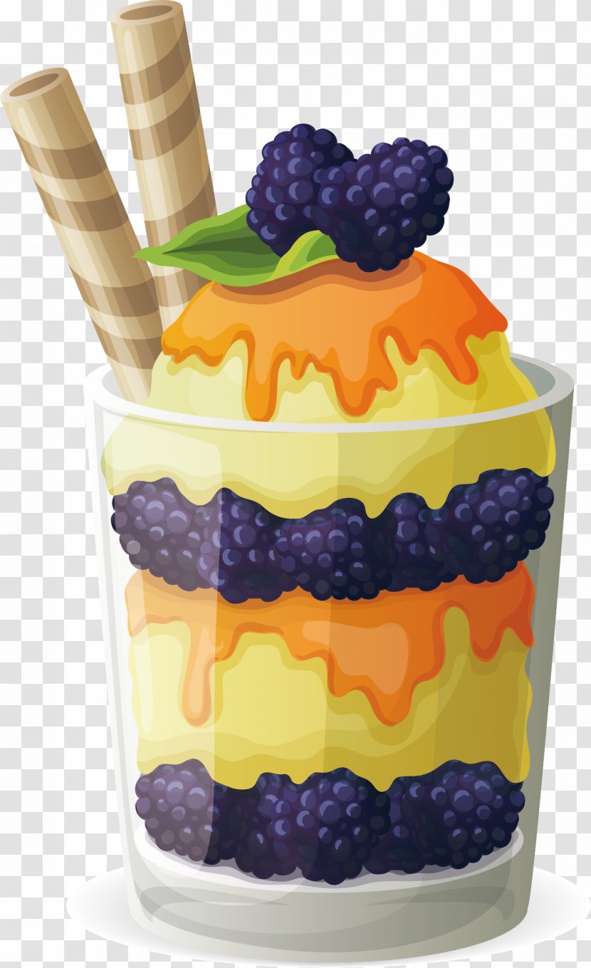 Chocolate Ice Cream Cupcake Parfait - Fruit Cup - Vector Hand-painted Blueberry Transparent PNG