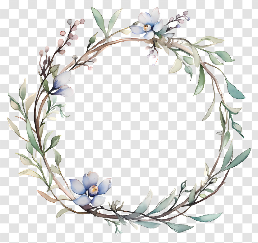 Watercolor Wreath - Elegant Floral Wreath With Blue Blooms Transparent PNG
