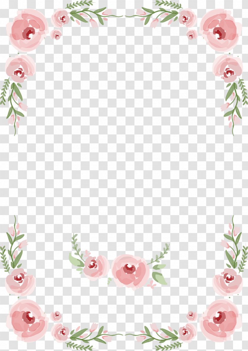 Wedding Invitation Rose Clip Art - Picture Frame - Hand Painted Roses Flowers And Border Transparent PNG