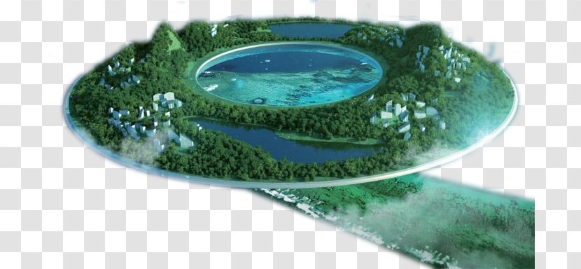 City Future Futurist Architecture Floating Cities And Islands In Fiction - Water Resources - Hanging The Air Round Lake Transparent PNG