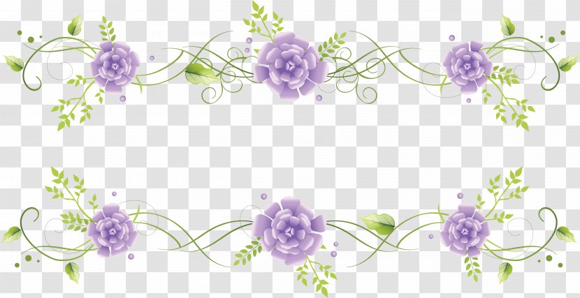 Flower Vignette Clip Art - Cut Flowers - Blue Border Transparent PNG