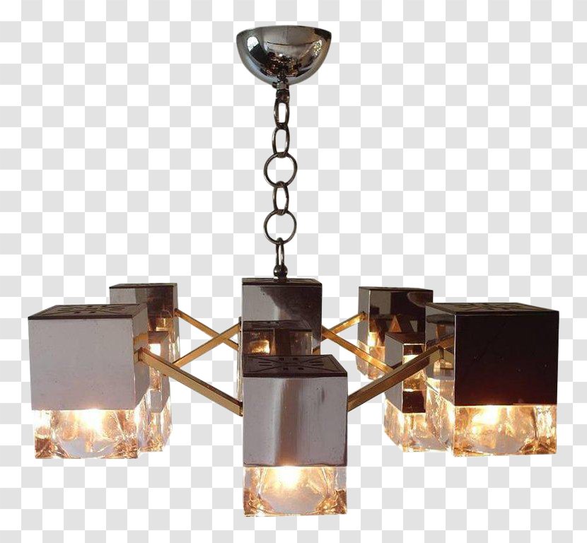 Chandelier Smoked Glass Brass Italy - Mirror Transparent PNG
