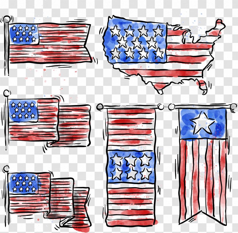 Flag Of The United States National - Area - Watercolor Hand Painted American Transparent PNG