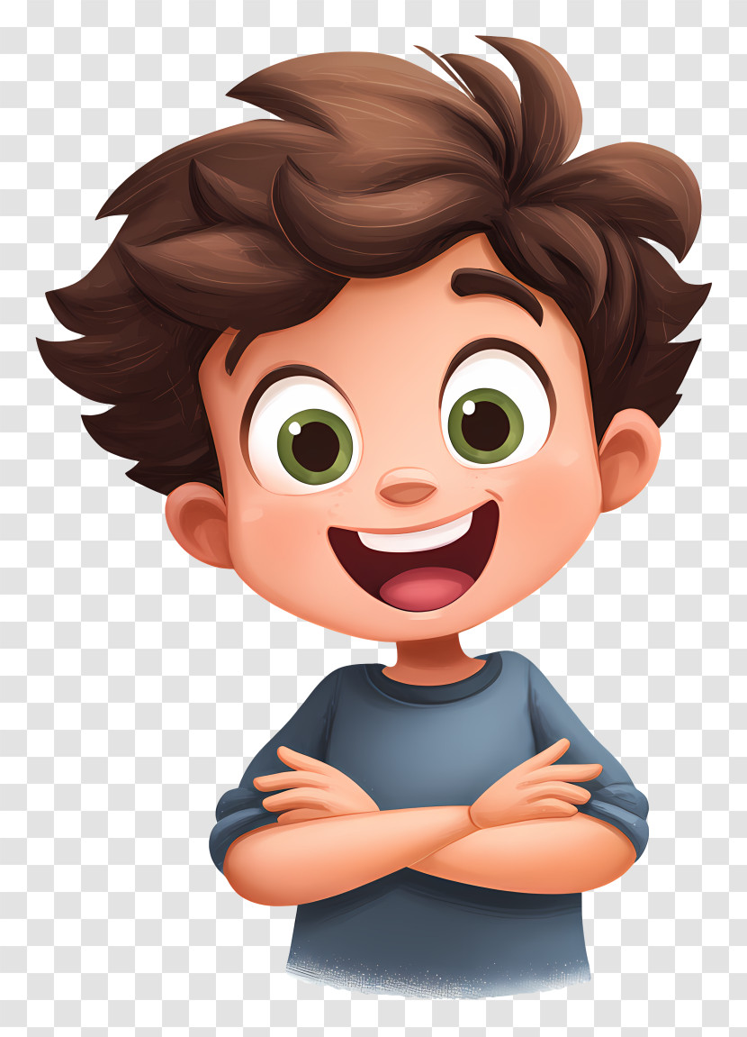 Animated Boy Happy Expression - Confident Smiling Boy Transparent PNG