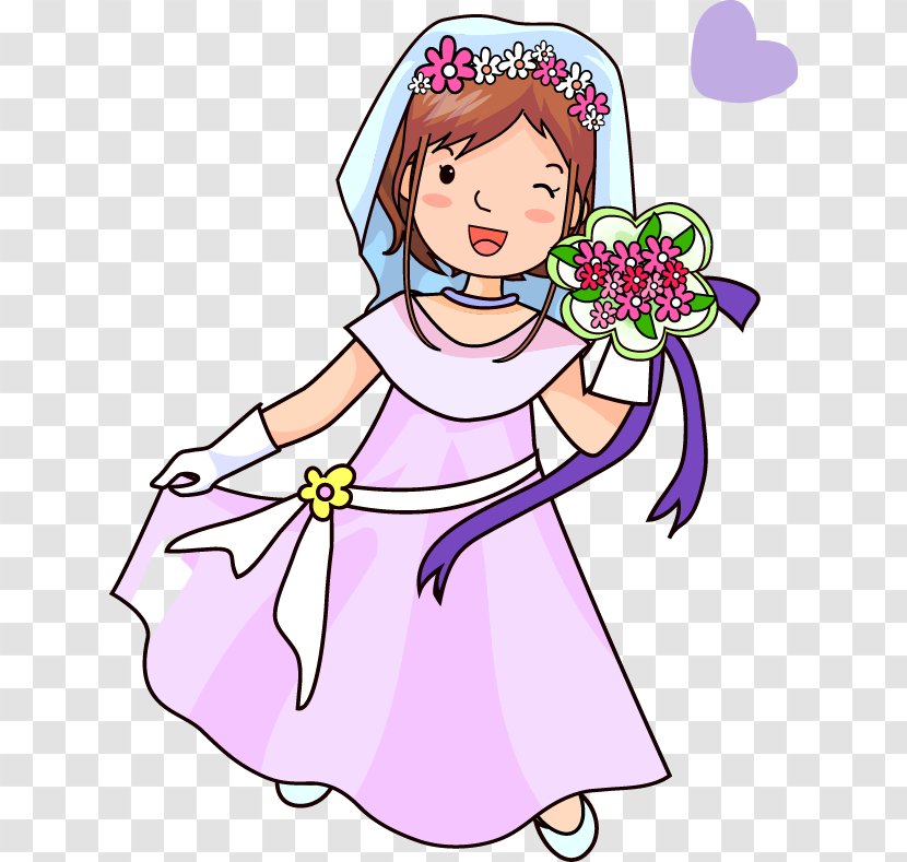 Cartoon Bride - Watercolor - Beautiful Wedding Dress Transparent PNG