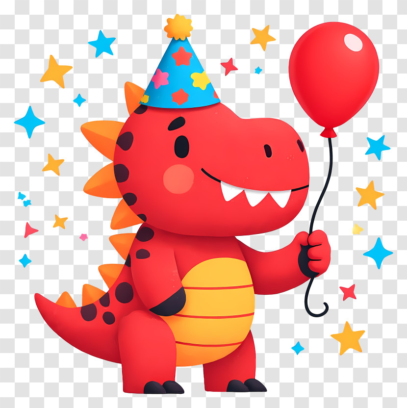 Cute Cartoon Dinosaur - Party Red Dino With Balloon Transparent PNG