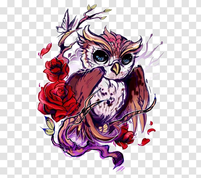Owl Tattoo Artist Rose Flash - Uv Transparent PNG