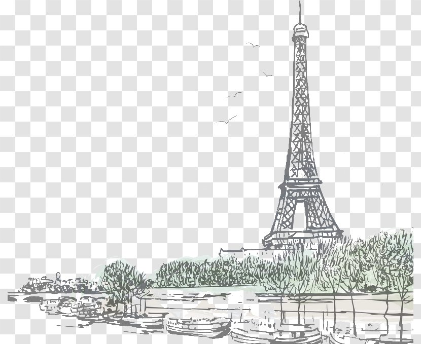 Eiffel Tower Seine Drawing Painting - France Transparent PNG