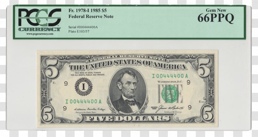 United States Five-dollar Bill Banknote Federal Reserve Note - Dollar Transparent PNG