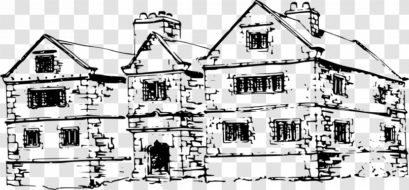 Manor House Building Clip Art - Black And White Transparent PNG