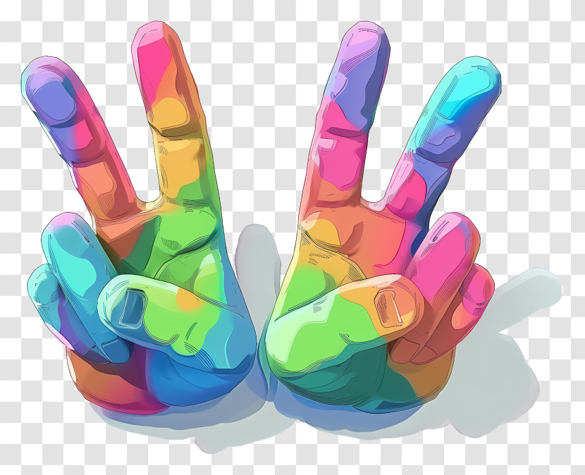 Two Fingers Raised Up - Colorful Peace Hands Symbol Transparent PNG
