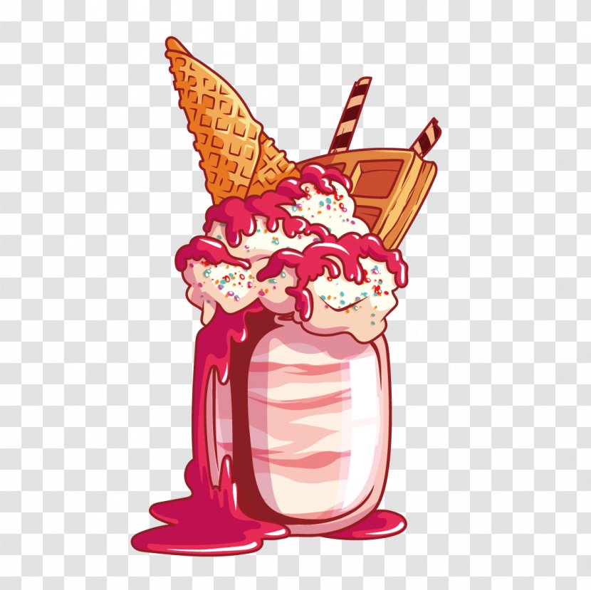 Chocolate Ice Cream Milkshake Cocktail Waffle - Fruit Preserves - Vector Strawberry Transparent PNG